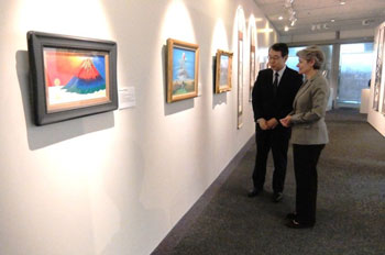 Ms Bokova visited the exhibition with Ambassador Monji 